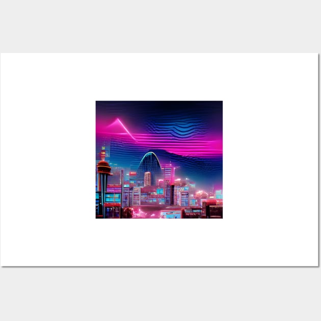 Synthwave Inspired City Wall Art by Mihadom